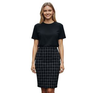 Elle Skirt Women's  XS  Knee Length Black Check Lightweight Pull On Stretch #316